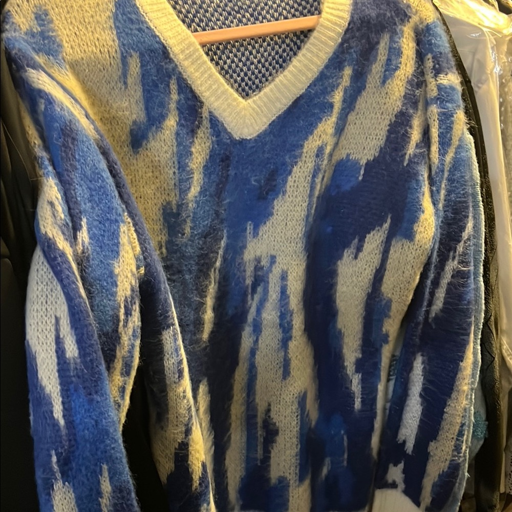 Blue and Cream V-Neck Sweater